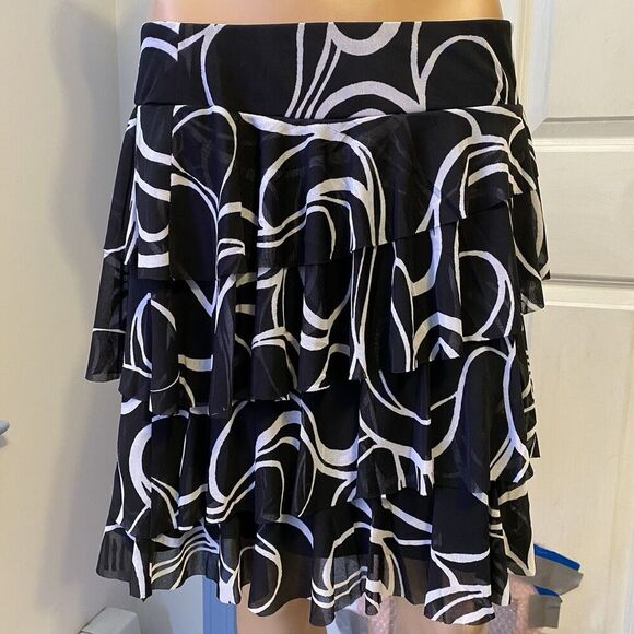 Y2K Mini Skirt Women Feminine L Black White Layered Ruffle Mesh Fairy Whimsigoth - Picture 7 of 7